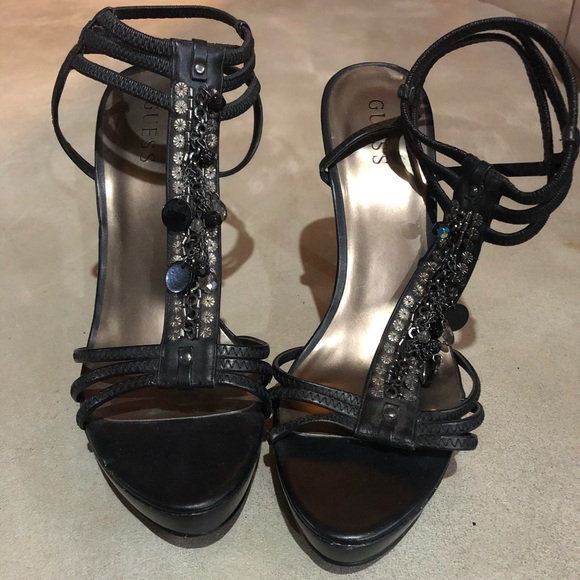 Black Guess Strappy Sandals/Heels - Picture 1 of 9